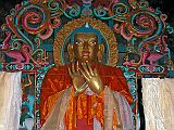 Annapurna 12 12 Braga Chorten Buddha Statue The Braga Gompa has a three-storied temple known as the Chorten. I waited outside and a monk unlocked the door to go in, so I followed him. Inside the temple was a large image of Buddha.